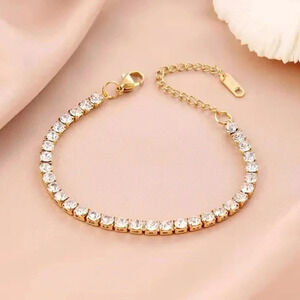 Classic 18K Gold Stainless Steel Waterproof Tennis Sparkling Crystals Bracelet